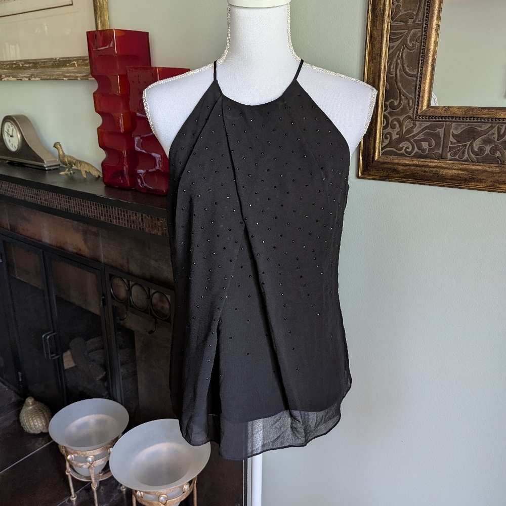 White House Black Market Womens Small Stud Rhinestone Black Sleeveless Blouse
